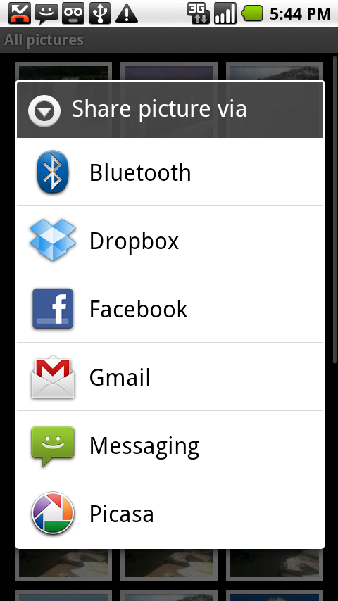 dropbox application menu partage