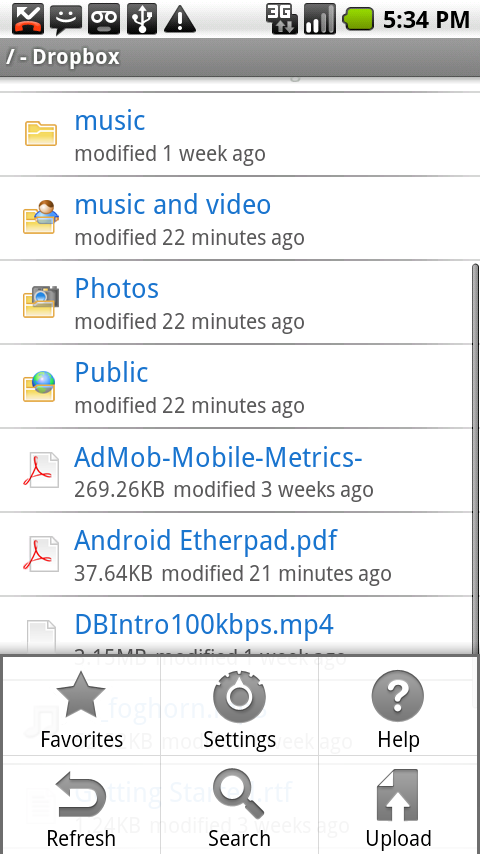 dropbox android application menu