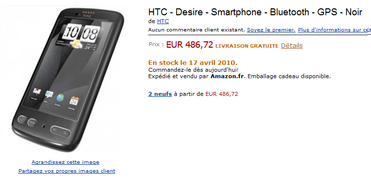 Rumeur ou Réalité ? HTC Desire Noir disponible sur Amazon le 17 Avril