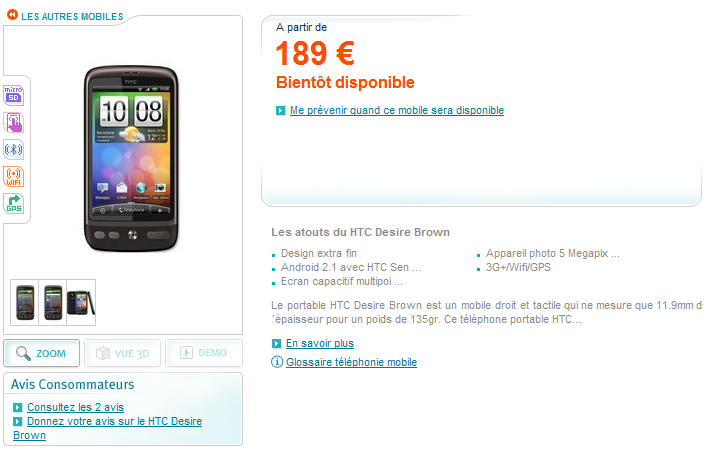 HTC Desire chez Bouygues Telecom confirmé pour le 11 Mai !